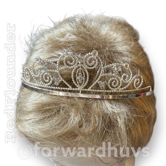 Silver Tone Rhinestone Embellished Fancy Tiara - Picture 1 of 11